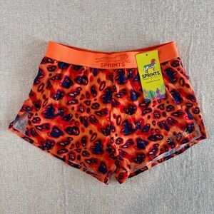 Sprints Avigate 2.5 Mercy Running Shorts Size Small Orange Blue Leopard NWT